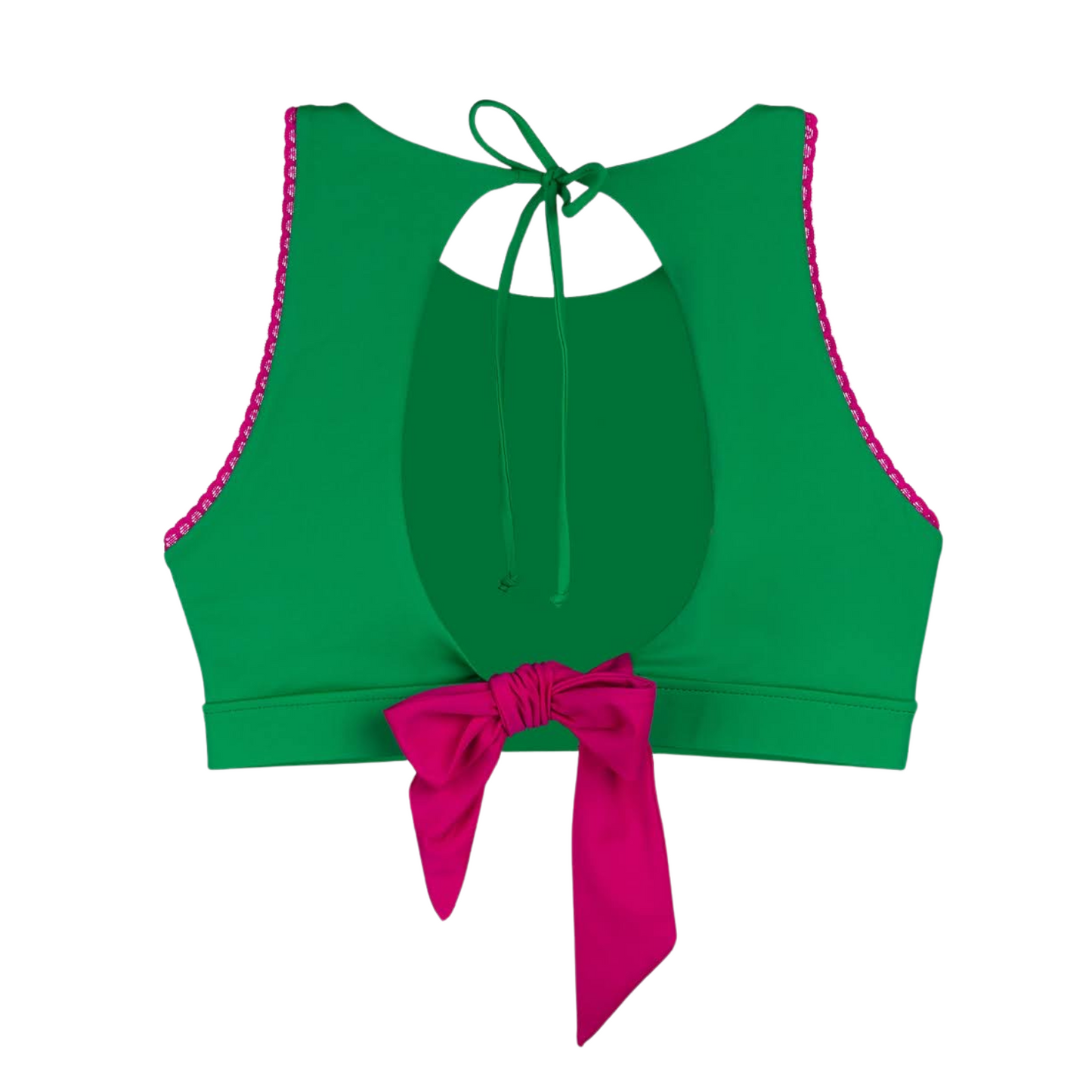 SugarChic High Neck Mastectomy Bikini Top - Forest Green/Rich Pink