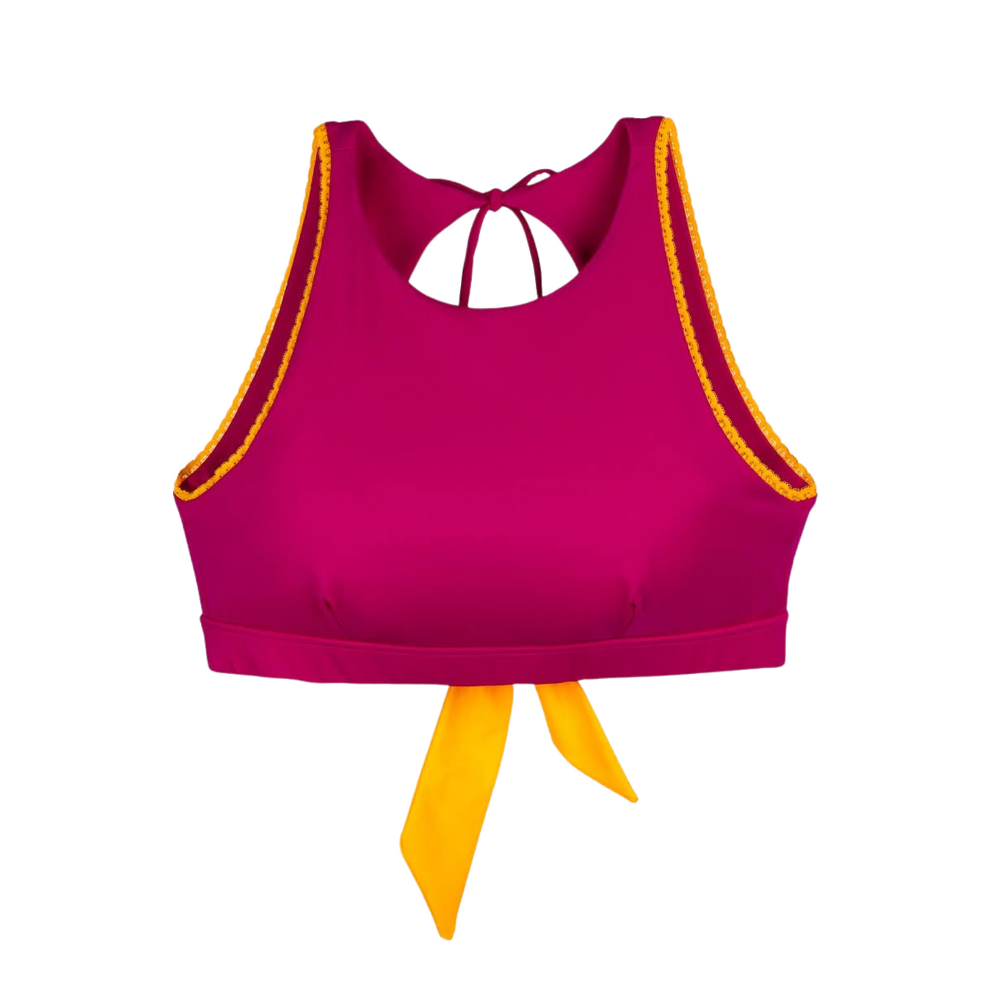 SugarChic High Neck Mastectomy Bikini Top - Rich Pink/Ochre Yellow
