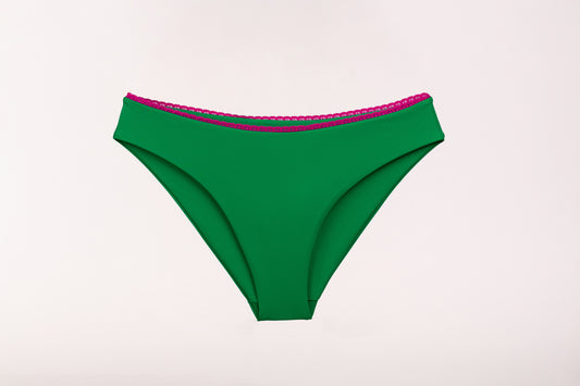 Sweet Treat Elegance Bikini Bottom - Forest Green/Rich Pink
